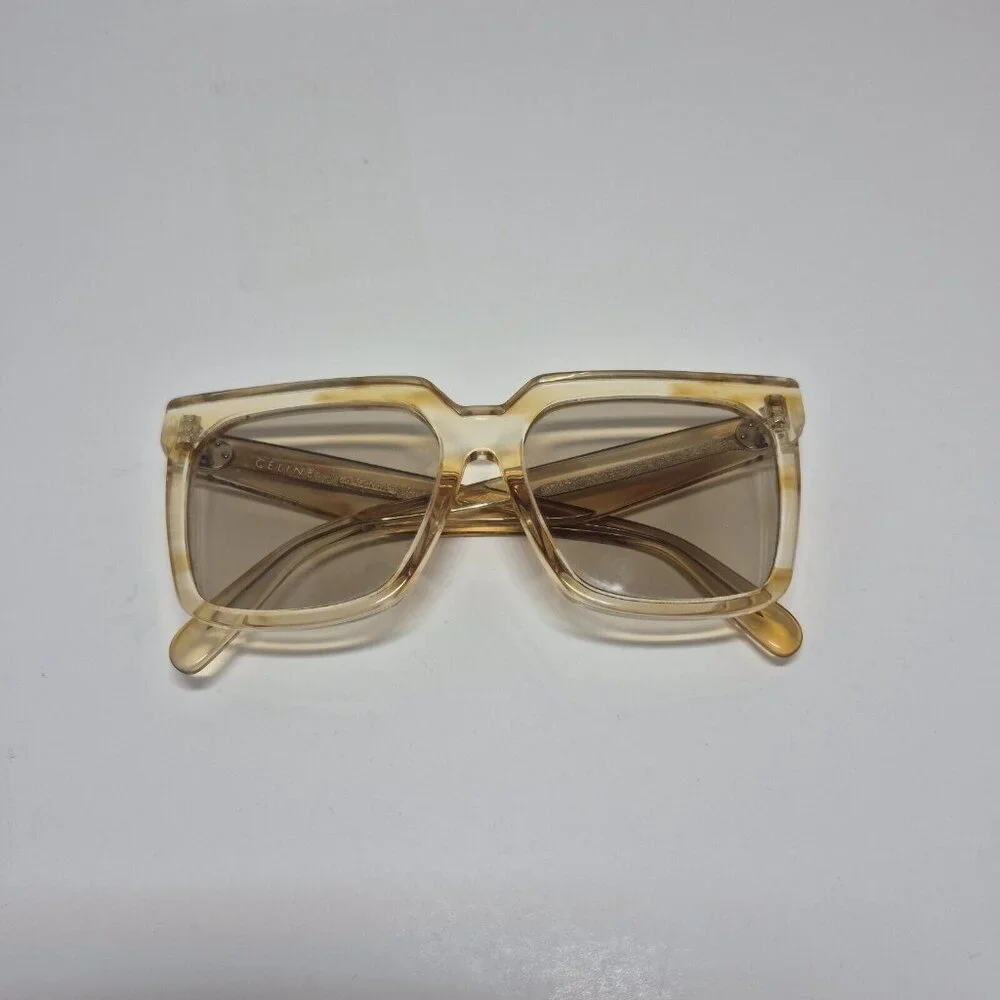 Celine Yellow  Clear Tortoiseshell Square Tinted Sunglasses Made In Italy - Picture 3 of 15